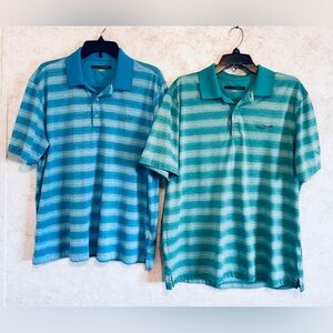 Greg Norman Shark Lot of Two Golf Polo Shirts Blue Green Size Large Play Dri